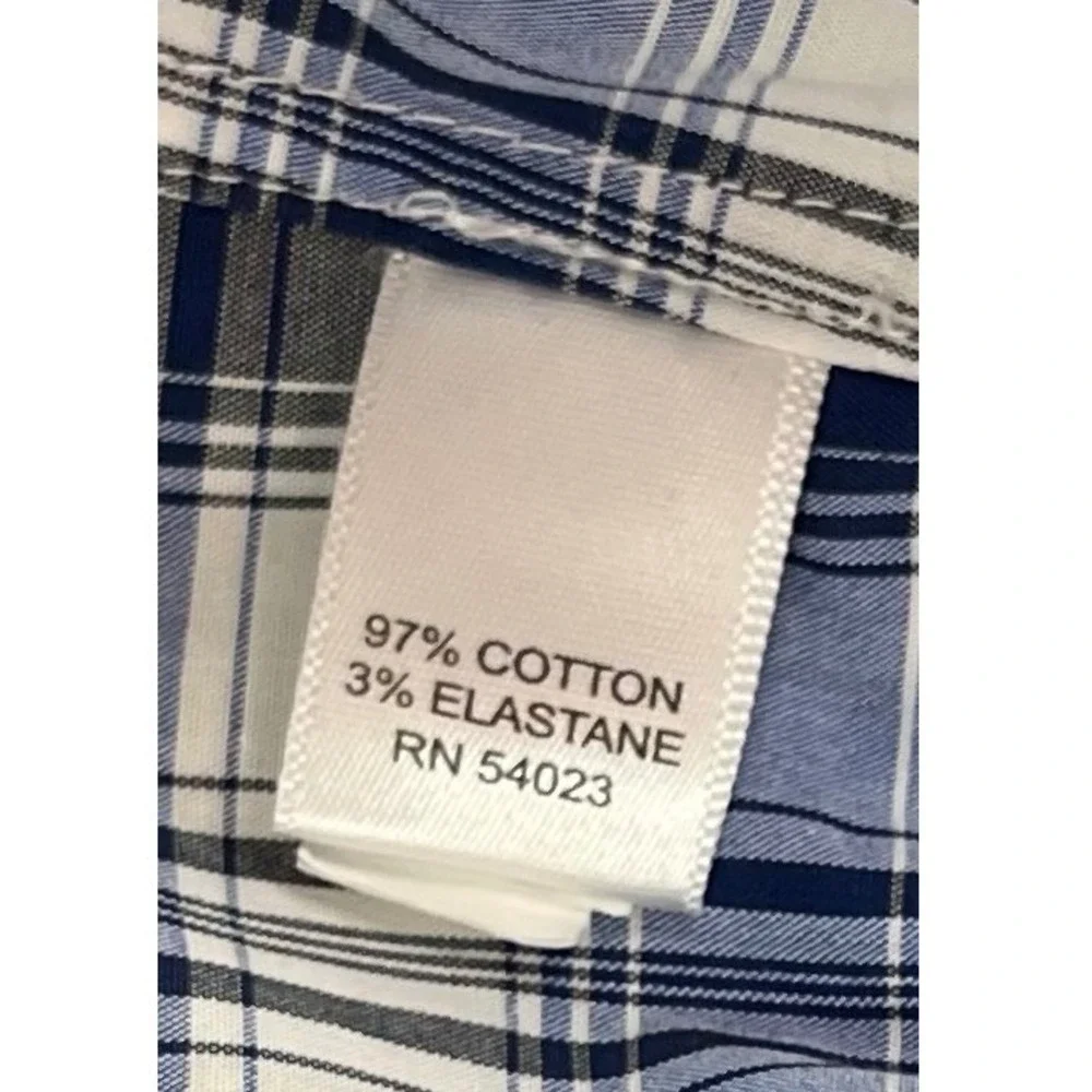 Banana Republic Mens Size XL Blue White Plaid Stretch Button Down Shirt